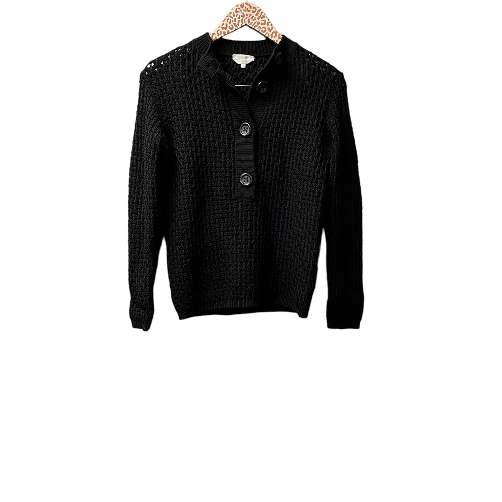 MaxMara Half Button Fisherman Knit Wool Long Sleeve Sweater Black Small